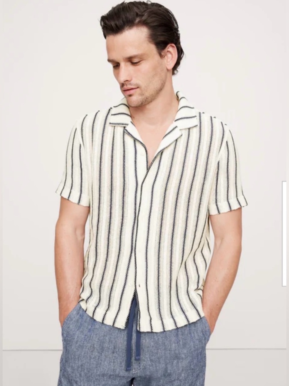 NWT Banana Republic Standard Fit Jacquard Fit Striped Shirt Sz M